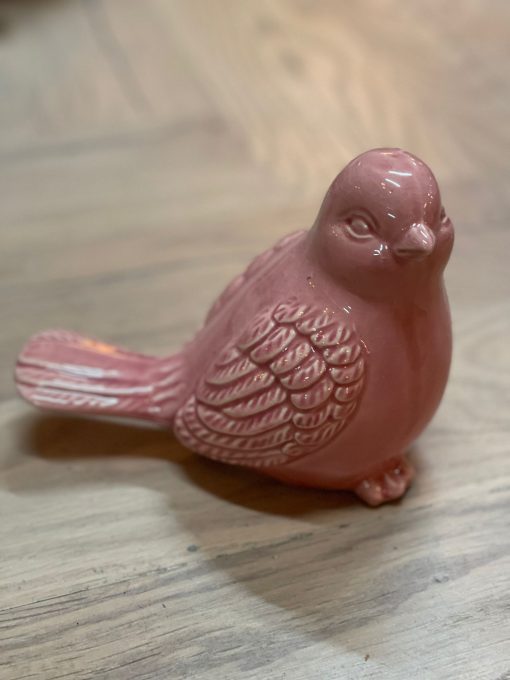 Aardewerk vogel Roze L