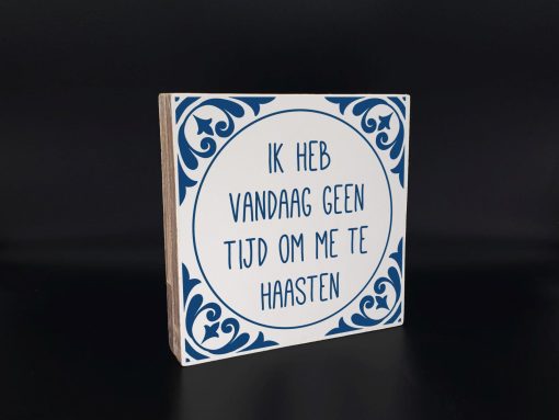 Tekst blok Ik heb vandaag geen tijd om mij te haasten 18x18cm (delfts blauw)