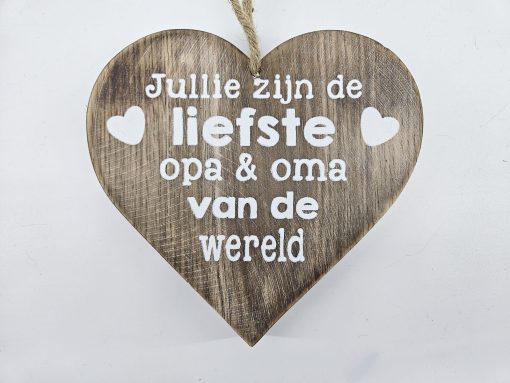 Hart hangend Liefste opa en oma van de wereld 18x18cm naturel