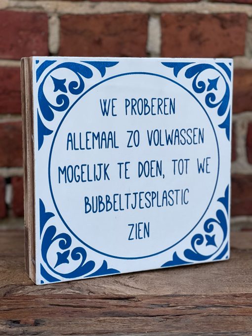 Tekstblok 18x18cm bubbeltjesplastic wit (delfts blauw)